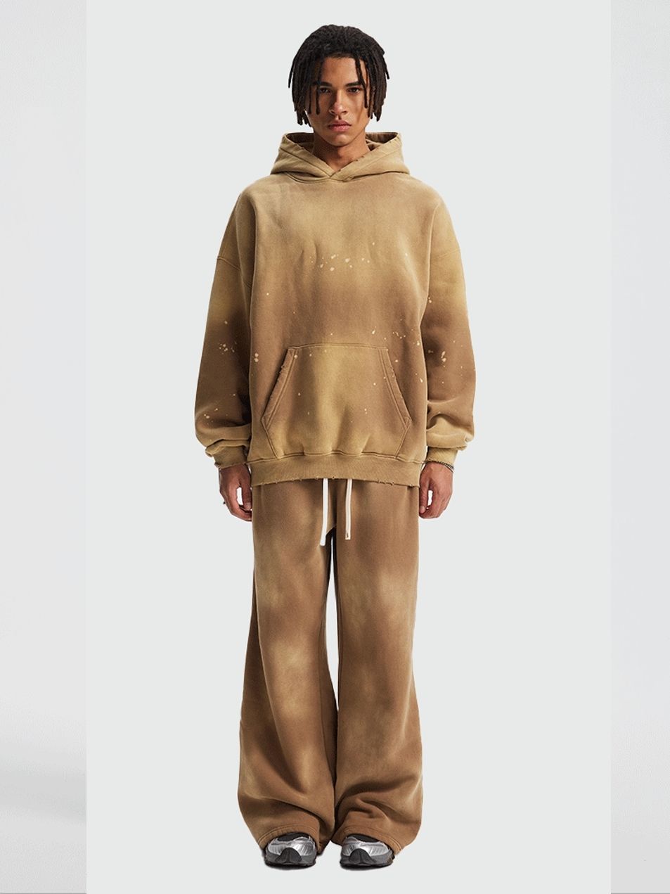 Vintage Hoodie Sweatpants Set Unisex Washed Distressed Velvet Winter Tracksuit