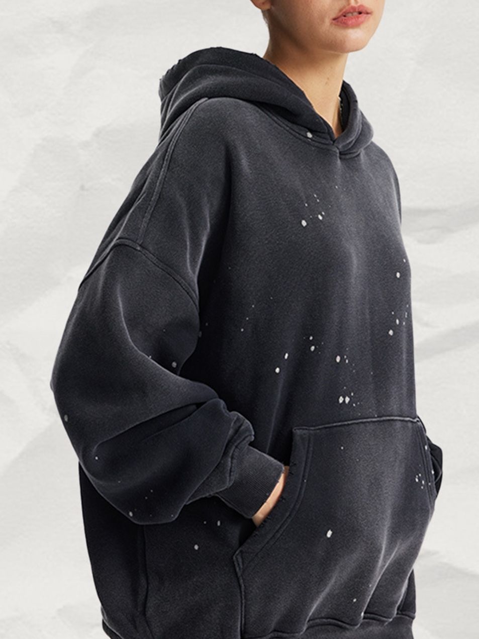 Unisex Oversized Hoodie Washed Distressed Velvet Retro Winter Style