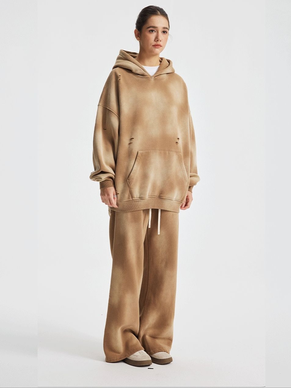 Unisex Oversized Hoodie Vintage Washed Distressed Velvet Autumn Winter Style