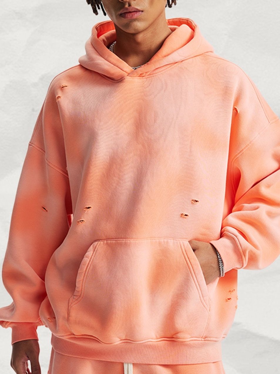 Oversized Washed Velvet Hoodie Unisex Distressed Autumn Winter Look