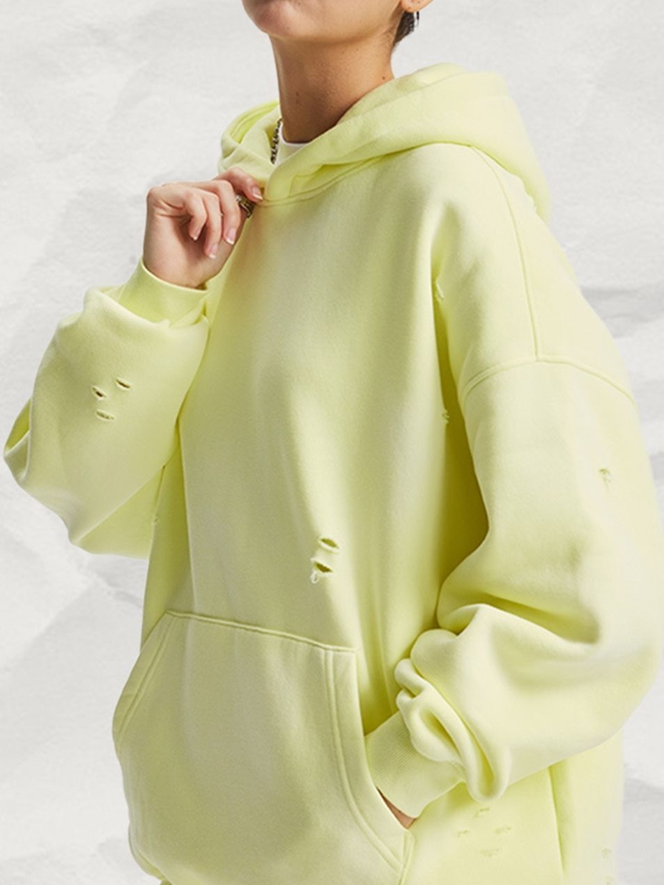 Unisex Hoodie Washed Distressed Velvet Autumn Winter Style