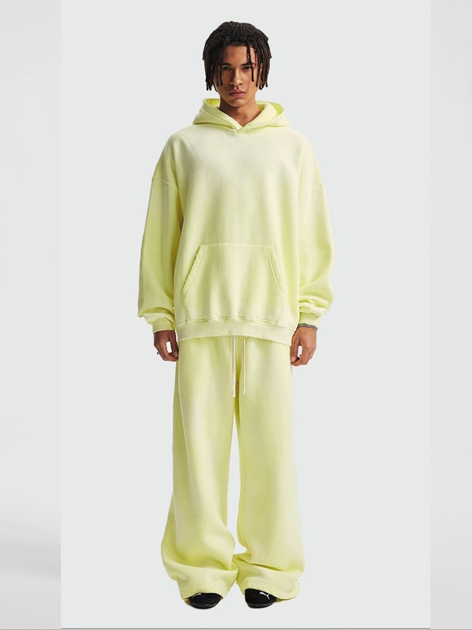 Vintage Hoodie Sweatpants Set Unisex Washed Distressed Velvet Winter Tracksuit