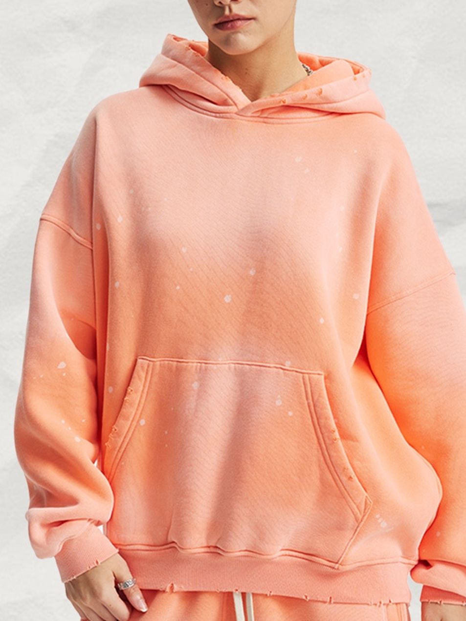 Unisex Distressed Velvet Hoodie Vintage Oversized Washed Streetwear