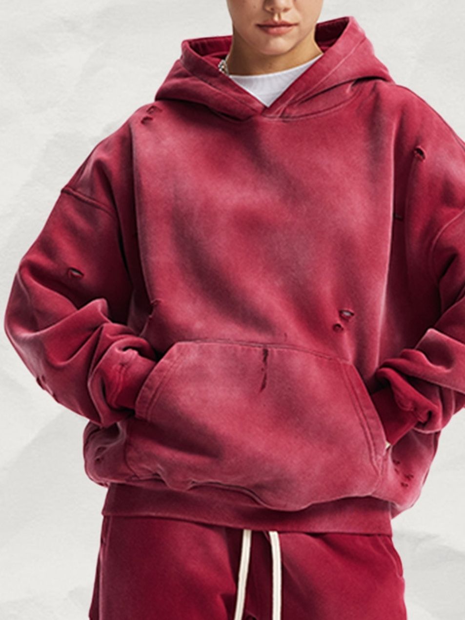 Unisex Oversized Hoodie Washed Distressed Velvet Retro Winter Style