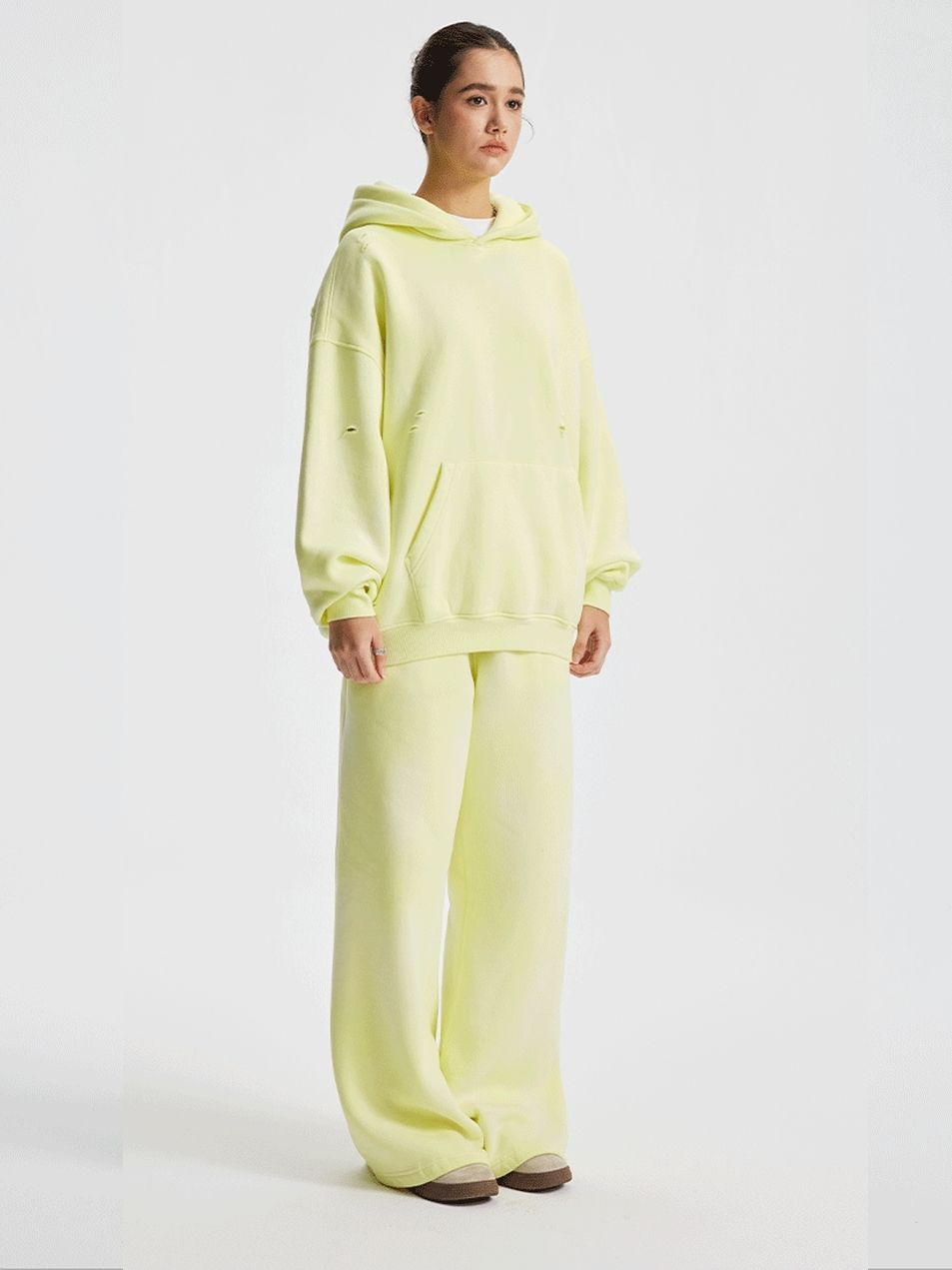 Vintage Hoodie Sweatpants Set Unisex Washed Distressed Velvet Winter Tracksuit