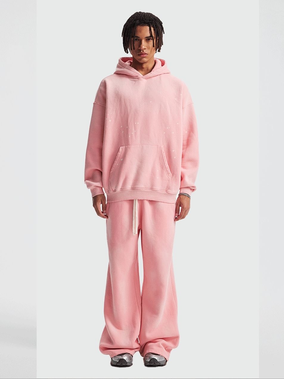 Vintage Hoodie Sweatpants Set Unisex Washed Distressed Velvet Winter Tracksuit