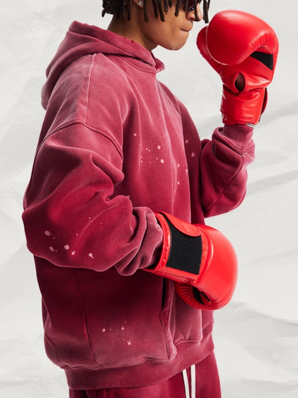 Oversized Washed Velvet Hoodie Unisex Distressed Autumn Winter Look