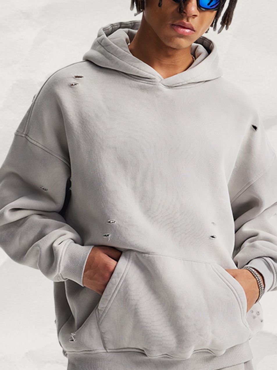 Unisex Oversized Hoodie Vintage Washed Distressed Velvet Autumn Winter Style