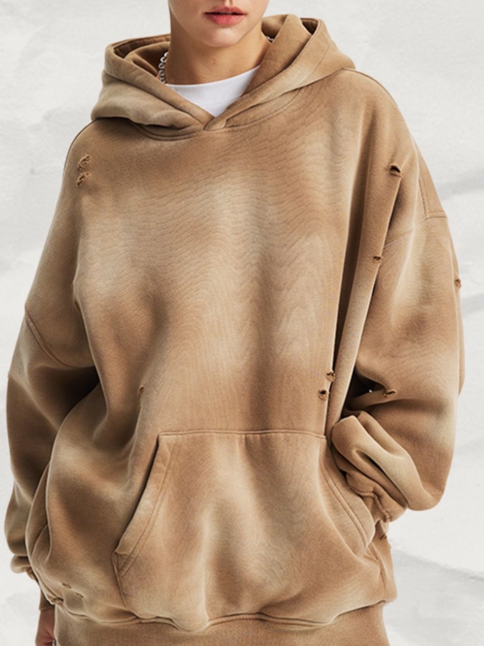 Unisex Oversized Hoodie Vintage Washed Distressed Velvet Autumn Winter Style