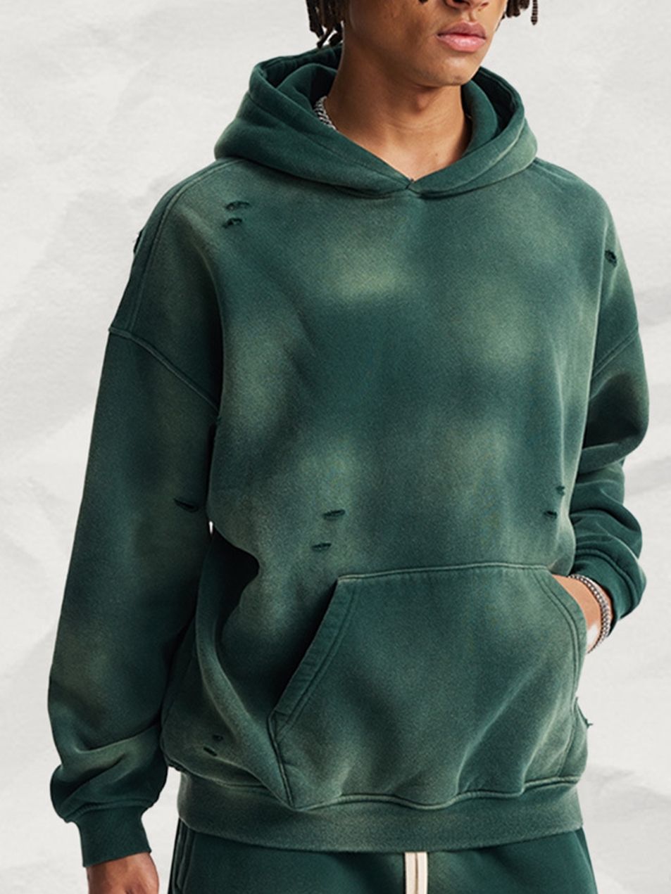 Oversized Washed Velvet Hoodie Unisex Distressed Autumn Winter Look