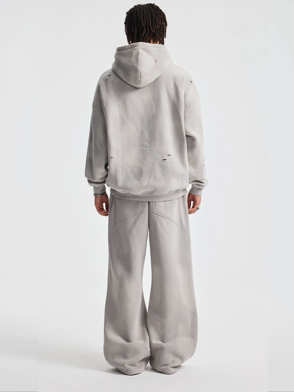 Vintage Hoodie Sweatpants Set Unisex Washed Distressed Velvet Winter Tracksuit