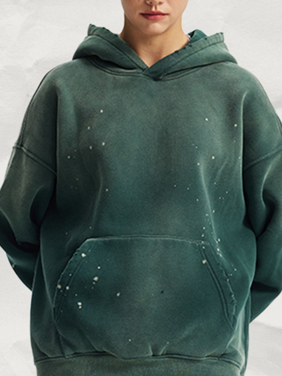 Unisex Oversized Hoodie Washed Distressed Velvet Retro Winter Style