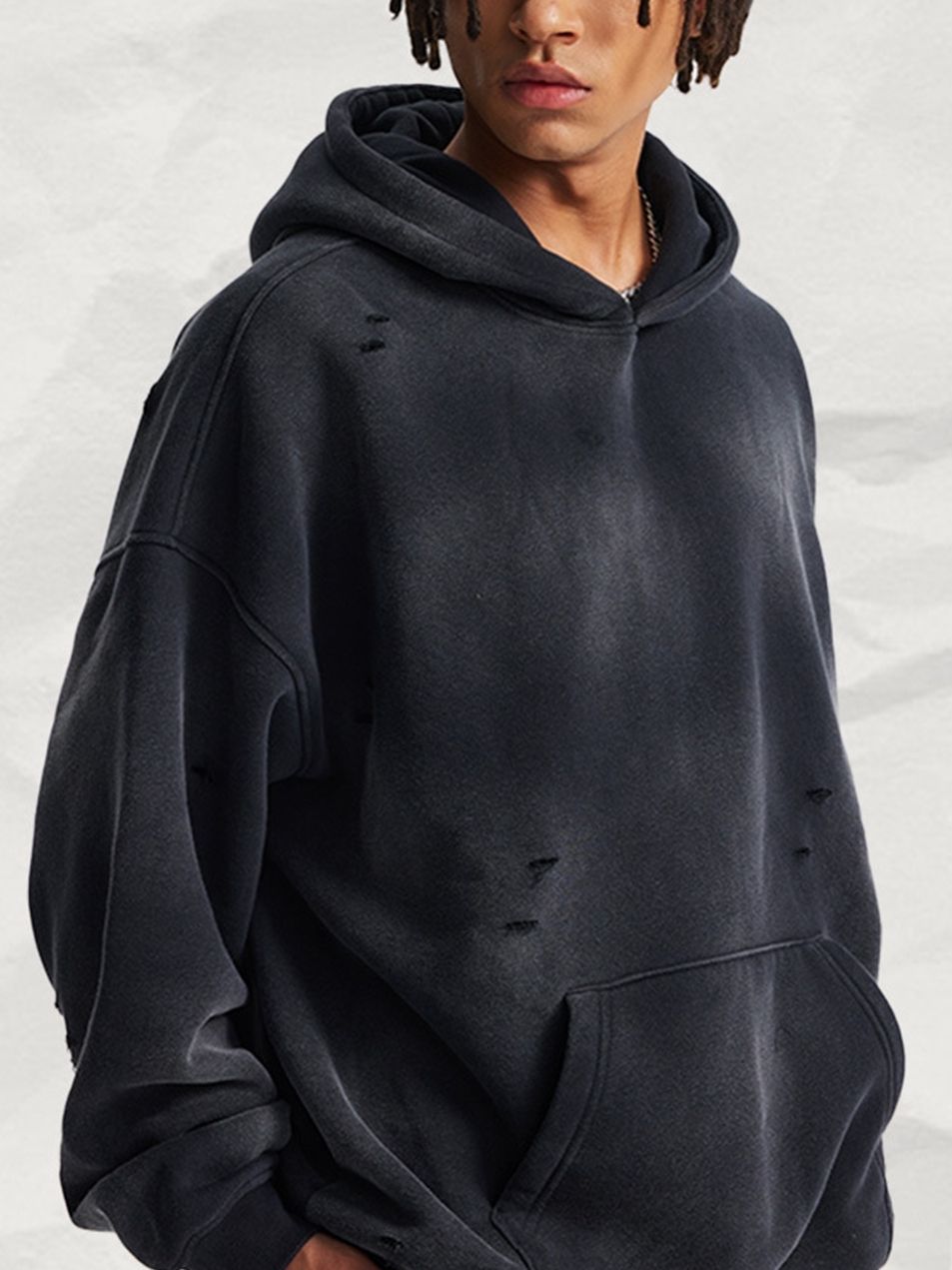 Oversized Washed Velvet Hoodie Unisex Distressed Autumn Winter Look