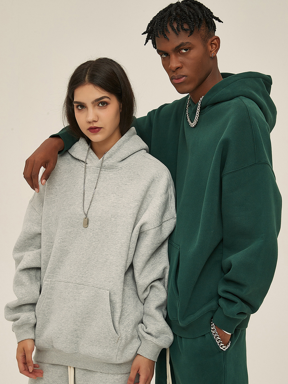 Unisex Oversized Dark Green Hoodie Warm Fleece Everyday Wear