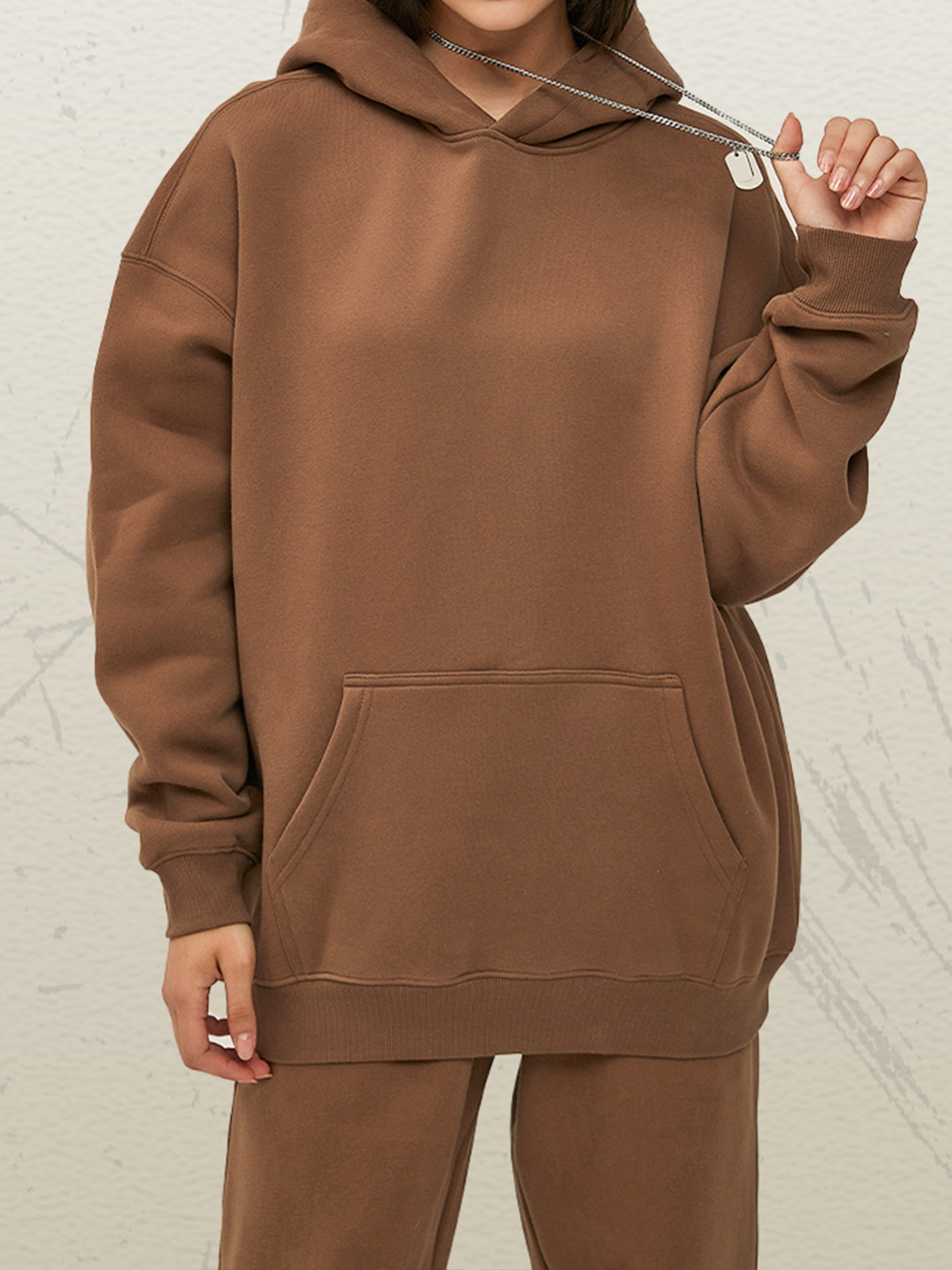 Unisex Oversized Reddish Brown Hoodie Warm Fleece Essentials Pullover