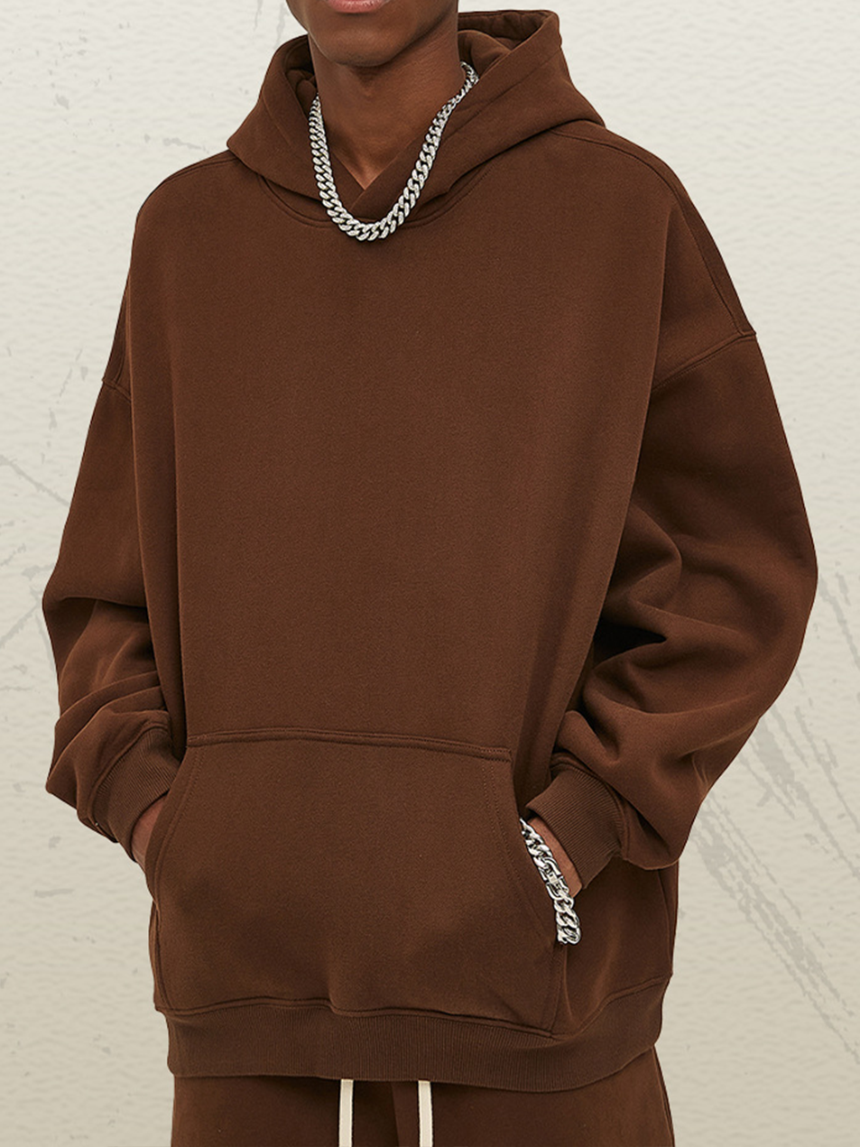 Unisex Oversized Reddish Brown Hoodie Warm Fleece Essentials Pullover