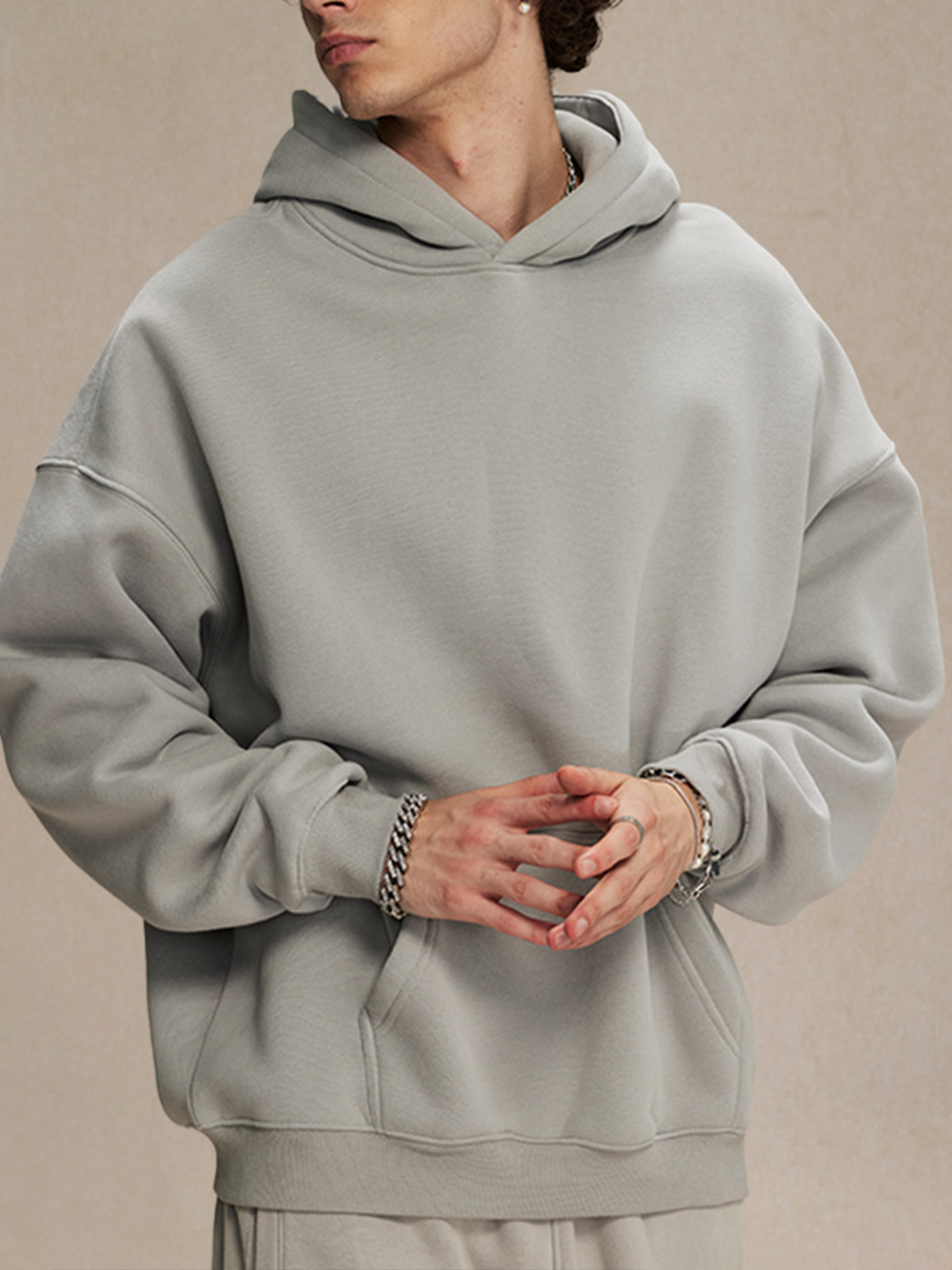 Unisex Beige Hoodie Oversized Fit Cozy Fleece Everyday Streetwear