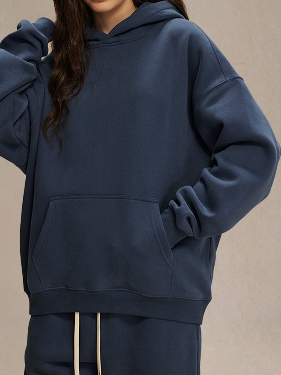 Unisex Beige Hoodie Oversized Fit Cozy Fleece Everyday Streetwear