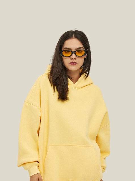 Unisex Yellow Oversized Hoodie Minimal Streetwear Sweatshirt