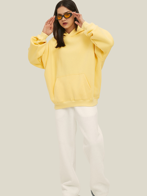 Unisex Yellow Oversized Hoodie Minimal Streetwear Sweatshirt