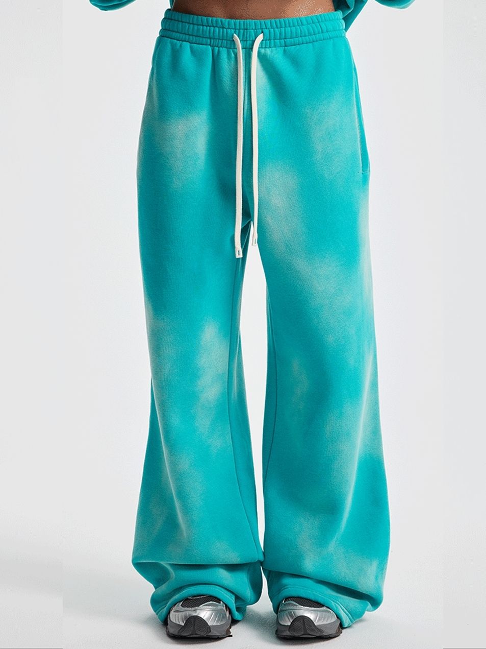 Loose Fit Velvet Sweatpants Unisex Washed Distressed Autumn Outfit