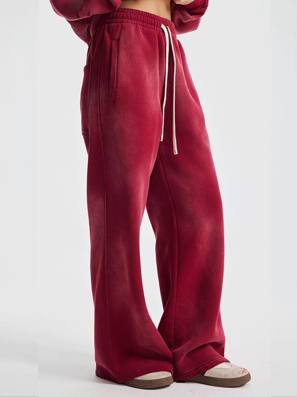 Unisex Casual Sweatpants Distressed Velvet Washed Vintage Autumn Outfit