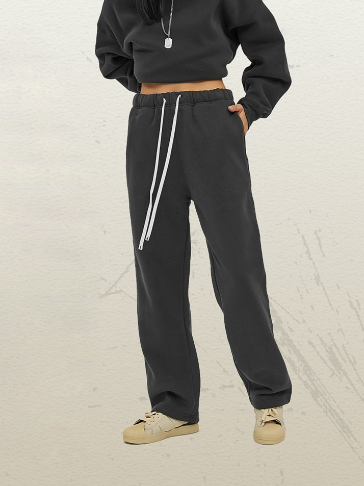 Unisex Burgundy Velvet Sweatpants Retro Washed Distressed Winter Outfit