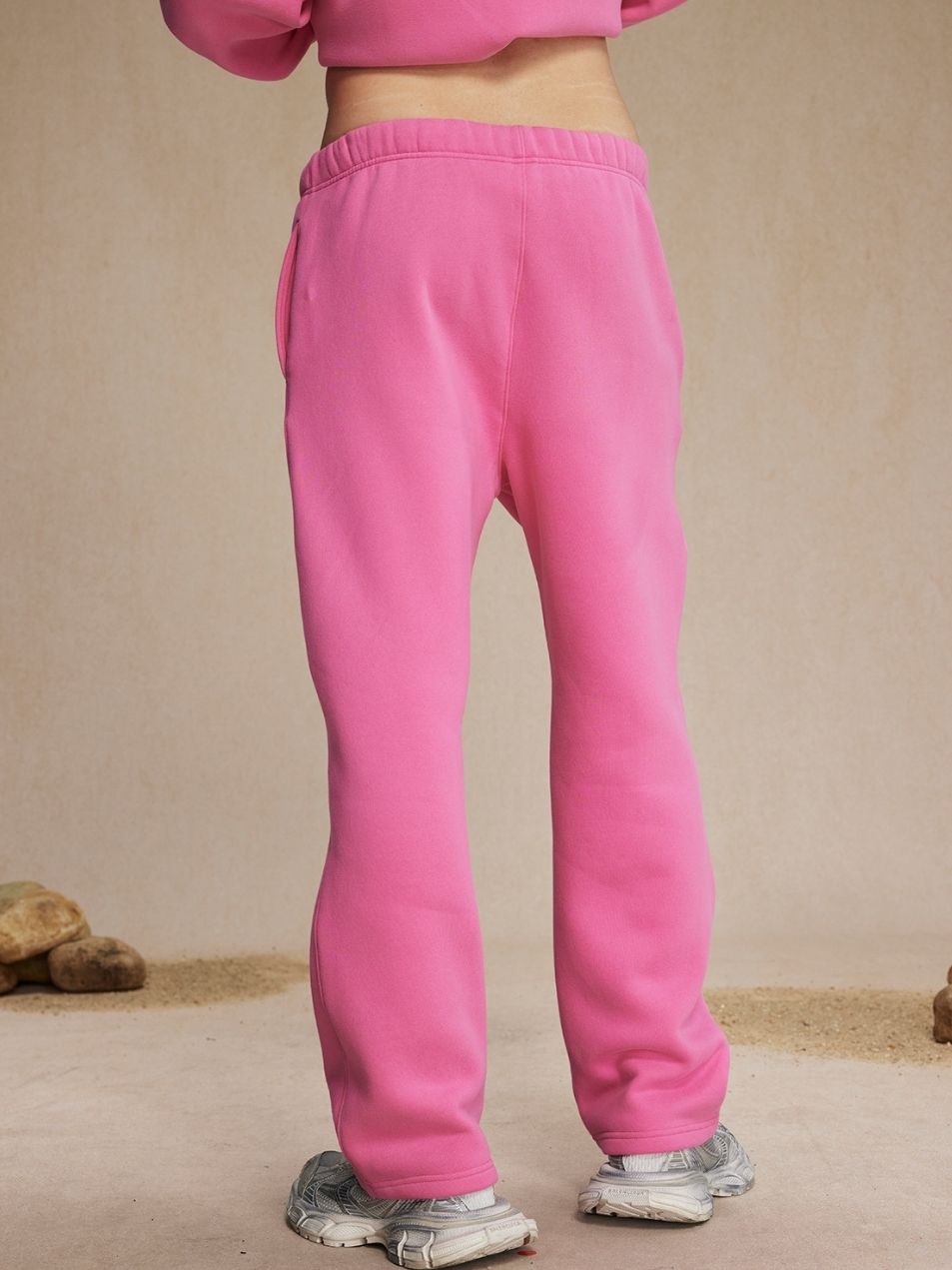 Unisex Beige Velvet Sweatpants Retro Washed Distressed Relaxed Fit Pants