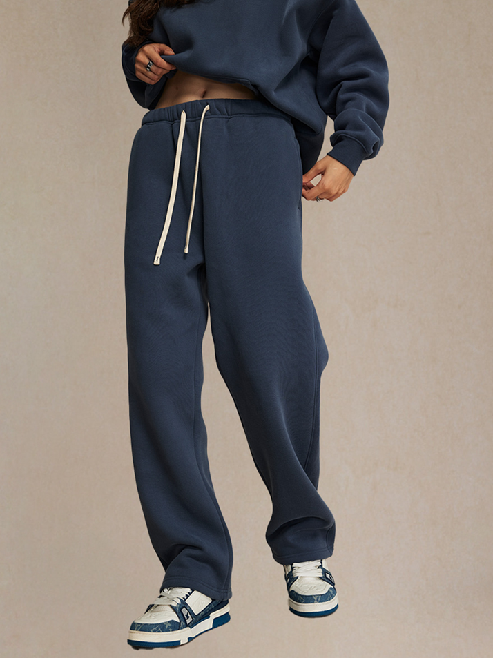 Unisex Beige Velvet Sweatpants Retro Washed Distressed Relaxed Fit Pants