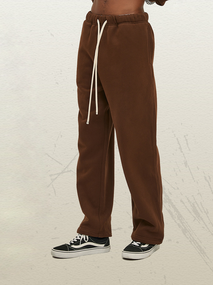 Unisex Beige Velvet Sweatpants Retro Washed Distressed Relaxed Fit Pants