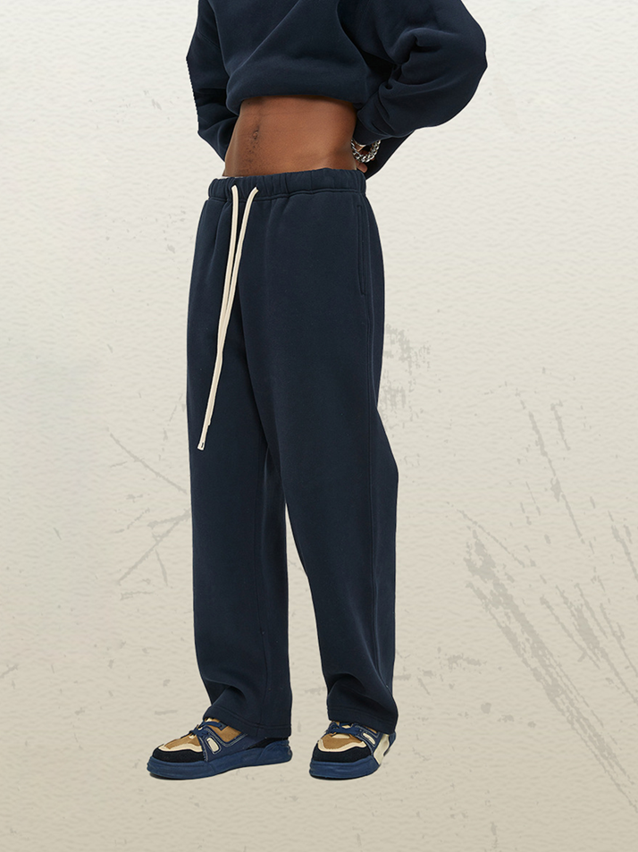 Unisex Beige Velvet Sweatpants Retro Washed Distressed Relaxed Fit Pants