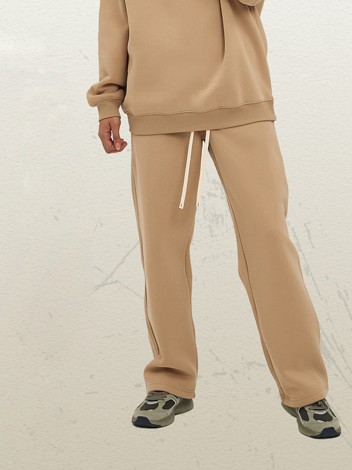 Unisex Khaki Velvet Sweatpants Retro Washed Distressed Relaxed Fit Joggers