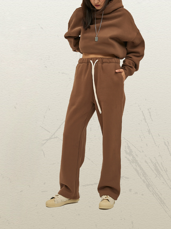 Unisex Khaki Velvet Sweatpants Retro Washed Distressed Relaxed Fit Joggers