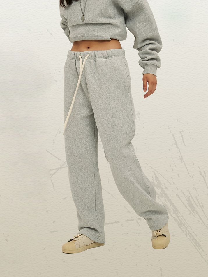 Unisex Khaki Velvet Sweatpants Retro Washed Distressed Relaxed Fit Joggers