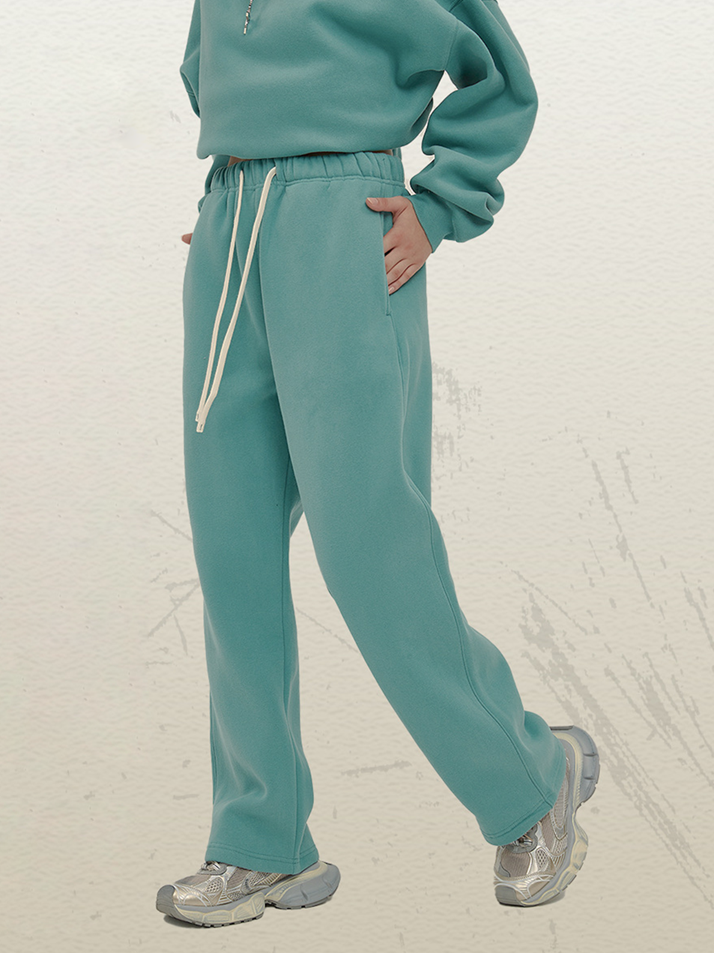 Unisex Khaki Velvet Sweatpants Retro Washed Distressed Relaxed Fit Joggers