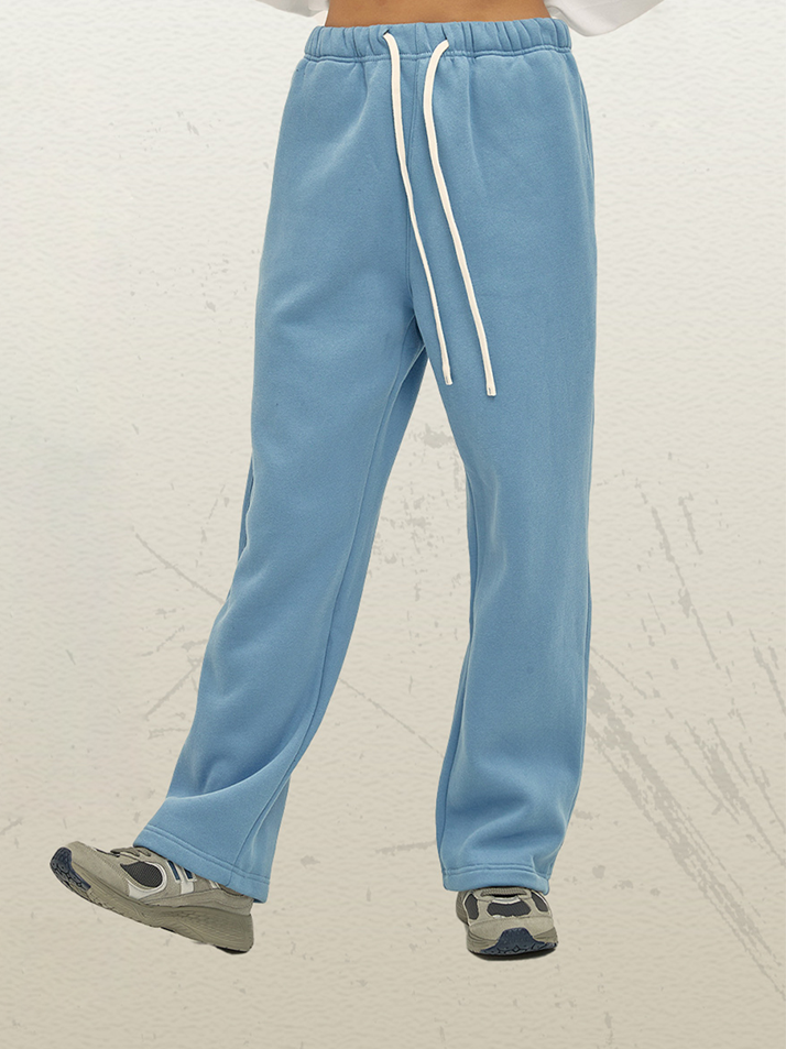 Unisex Medium Blue Sweatpants Retro Washed Distressed Winter Outfit