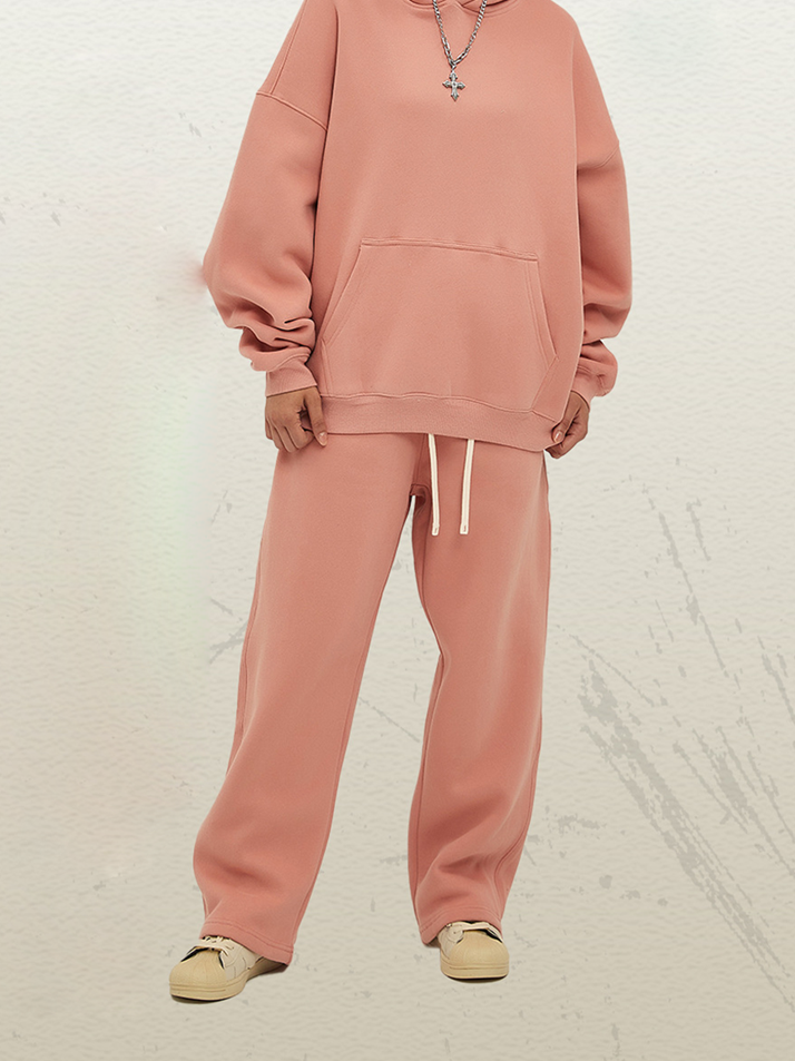 Unisex Dark Pink Cotton Sweatpants Distressed Washed Relaxed Urban Look