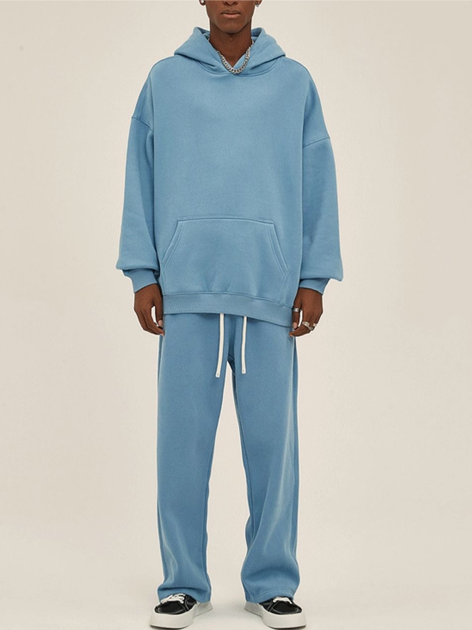 Unisex Soft Fleece Hoodie Set Loose Fit Streetwear Outfit