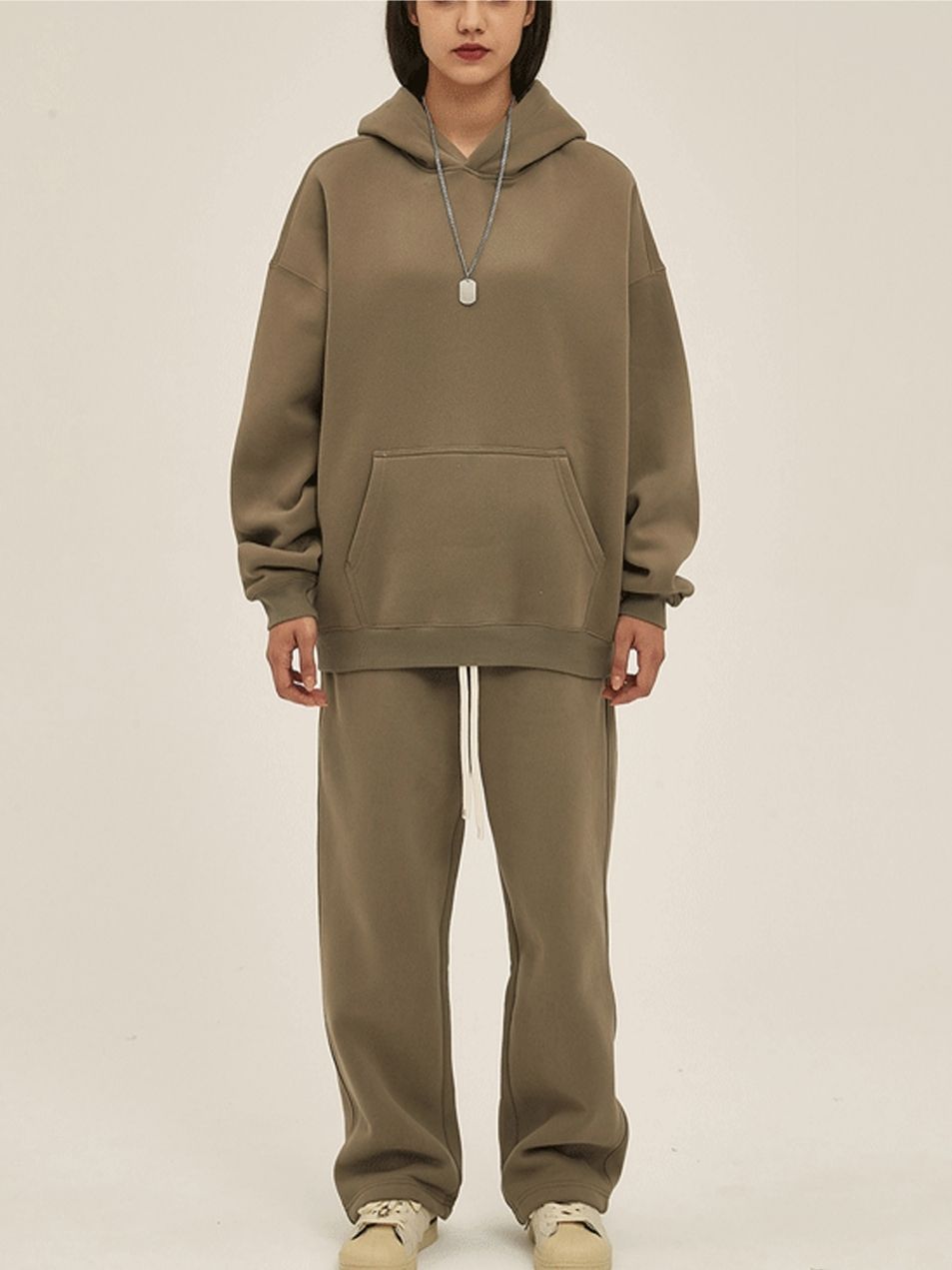 Unisex Soft Fleece Hoodie Set Loose Fit Streetwear Outfit