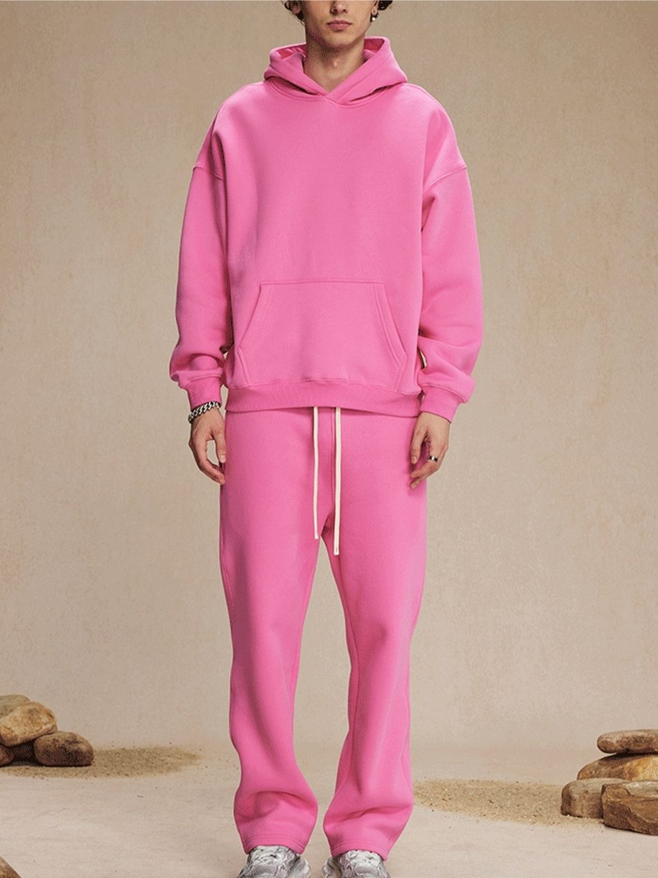 Unisex Soft Fleece Hoodie Set Loose Fit Streetwear Outfit