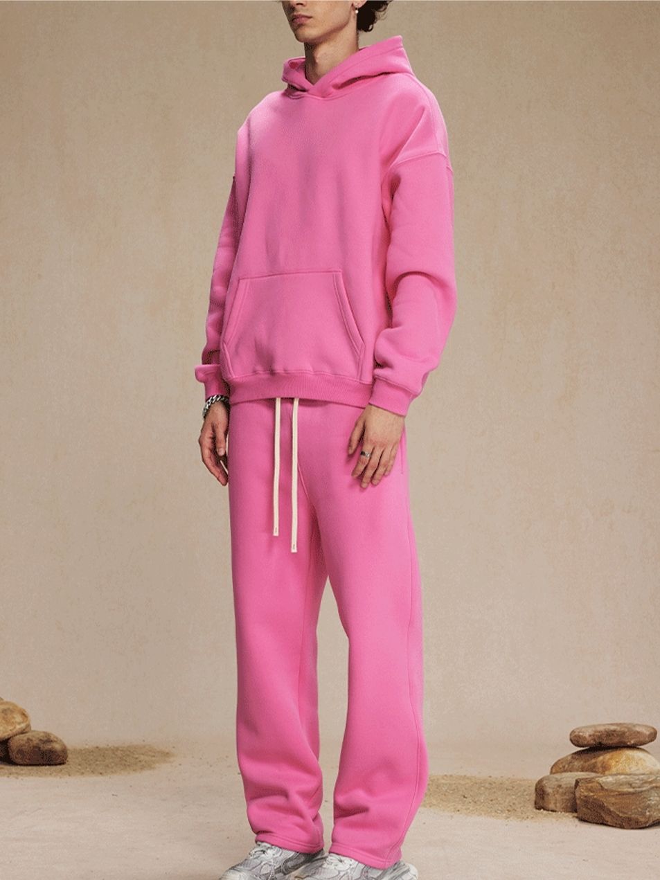 Unisex Soft Fleece Hoodie Set Loose Fit Streetwear Outfit