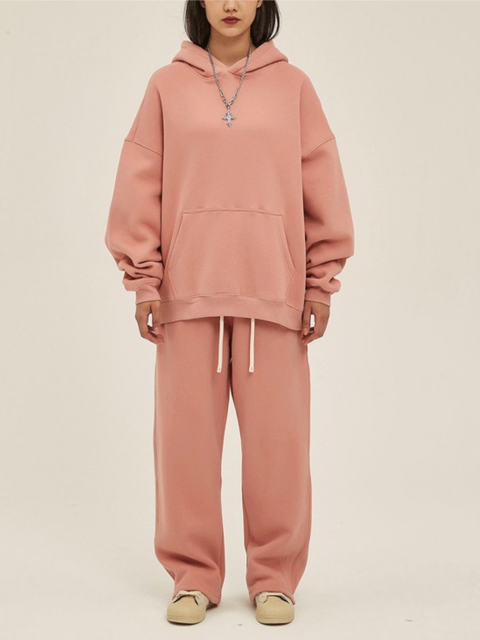 Unisex Soft Fleece Hoodie Set Loose Fit Streetwear Outfit