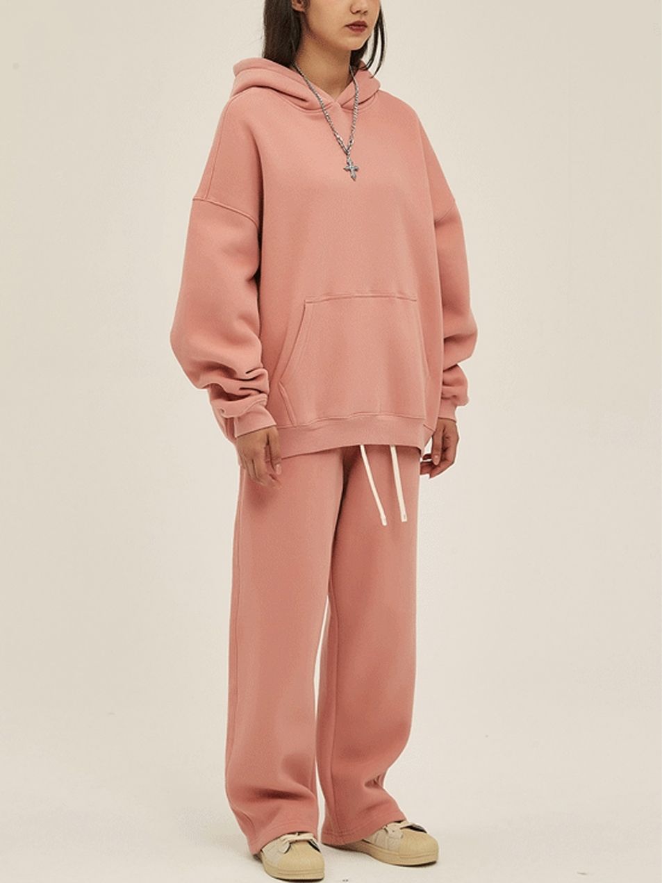 Unisex Soft Fleece Hoodie Set Loose Fit Streetwear Outfit